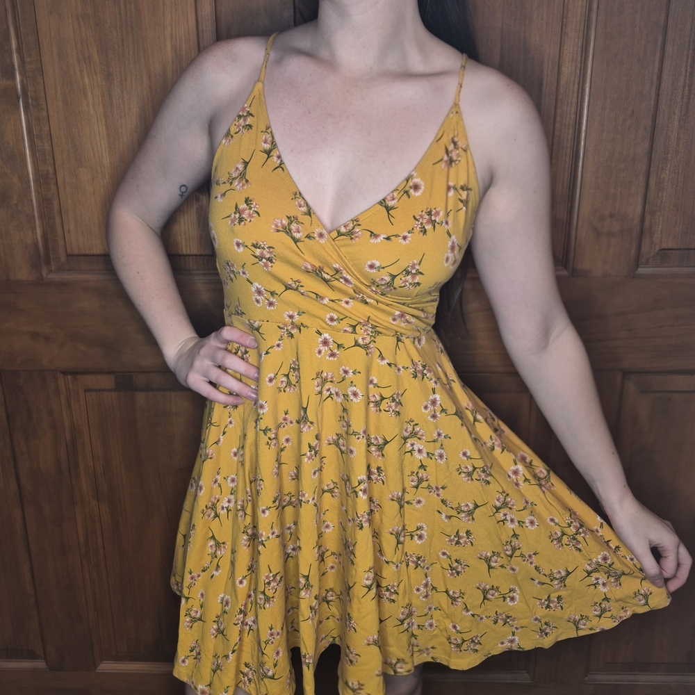 Floral Yellow Wrap Dress